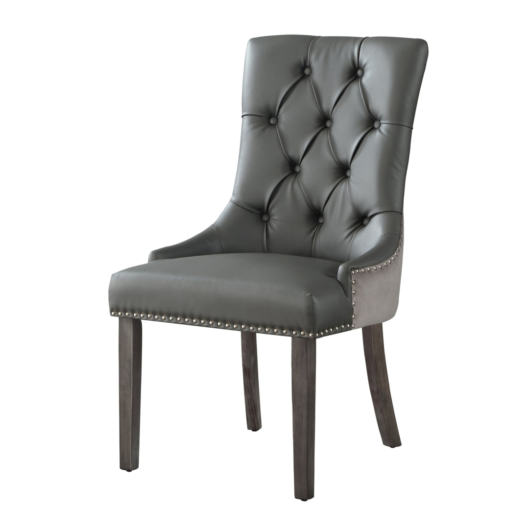 Harry Leather PU - Velvet Dining Chair-Set of 2-Tufted-Ring Handle-Nailhead Trim by Inspired Home Image 5