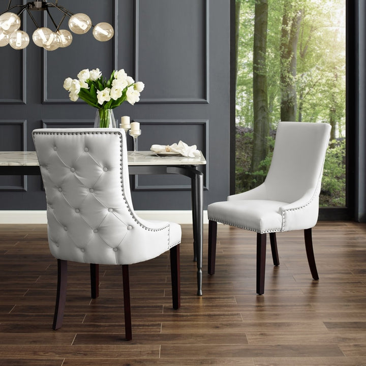 Ruben Leather PU or Velvet or Linen Dining Chair-Set of 2-Tufted-Nailhead Trim by Inspired Home Image 2