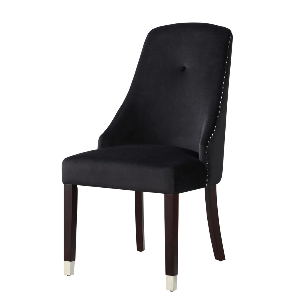 Inspired Home Velvet PU Dining Chair Set of 2 Nailhead Trim Metal Legs Navy Black Image 6