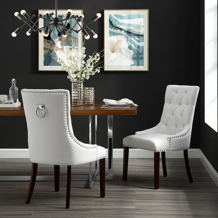 Harry Leather PU - Velvet Dining Chair-Set of 2-Tufted-Ring Handle-Nailhead Trim by Inspired Home Image 4