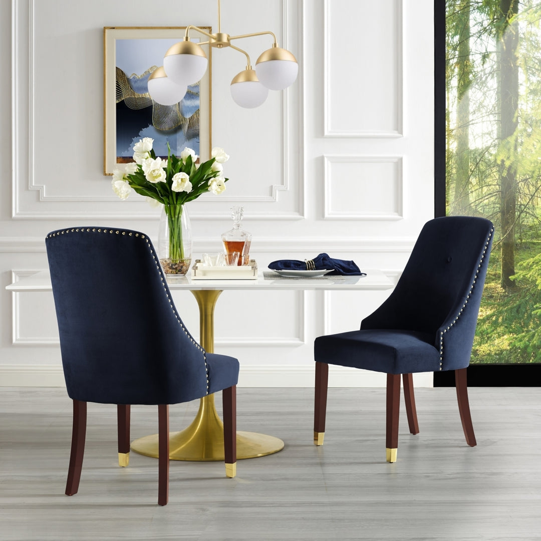 Inspired Home Velvet PU Dining Chair Set of 2 Nailhead Trim Metal Legs Navy Black Image 5