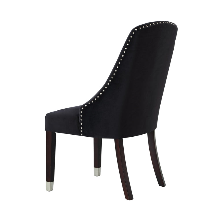 Inspired Home Velvet PU Dining Chair Set of 2 Nailhead Trim Metal Legs Navy Black Image 9