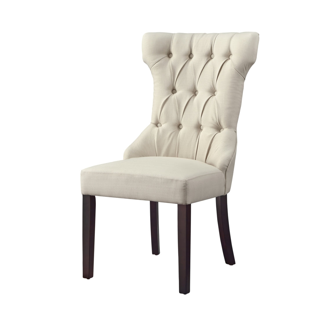 Morgan Velvet Linen Dining Chair Set of 2 Wingback Button Tufted Espresso Image 5