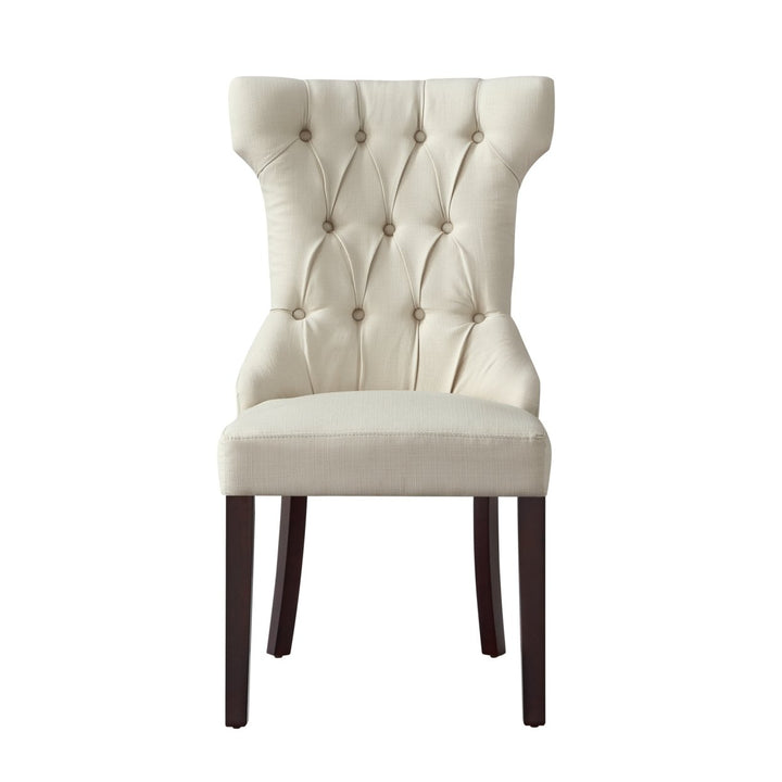 Morgan Velvet Linen Dining Chair Set of 2 Wingback Button Tufted Espresso Image 6