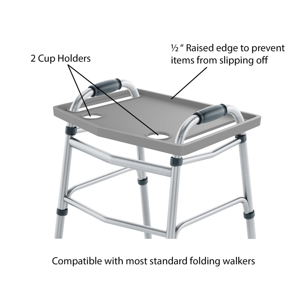 Walker Tray with Cup Holders Universal Fit for Standard Folding Walkers Image 2