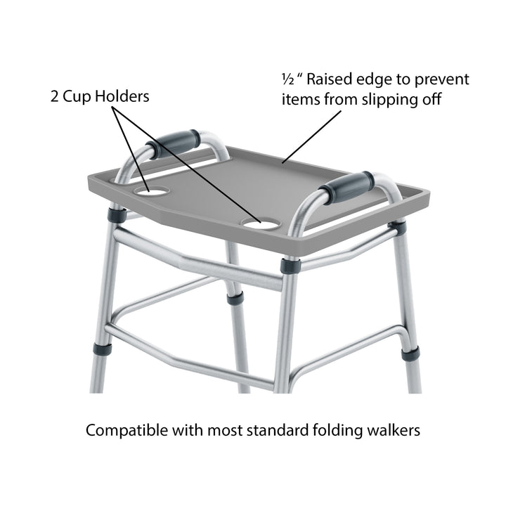 Walker Tray with Cup Holders Universal Fit for Standard Folding Walkers Image 2