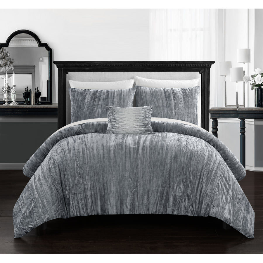 Merieta 4 Piece Comforter Set Crinkle Crushed Velvet Bedding - Decorative Pillow Shams Included Image 1