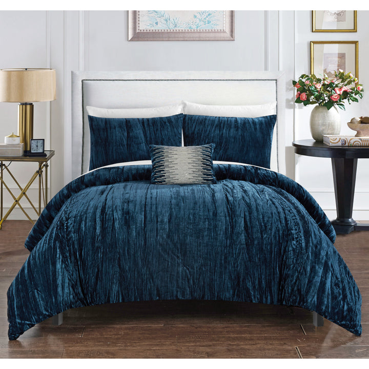 Merieta 4 Piece Comforter Set Crinkle Crushed Velvet Bedding - Decorative Pillow Shams Included Image 2