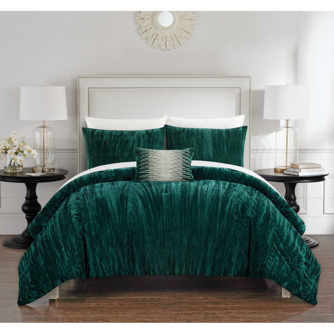 Merieta 4 Piece Comforter Set Crinkle Crushed Velvet Bedding - Decorative Pillow Shams Included Image 3