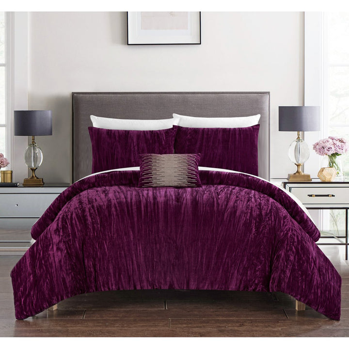 Merieta 4 Piece Comforter Set Crinkle Crushed Velvet Bedding - Decorative Pillow Shams Included Image 1