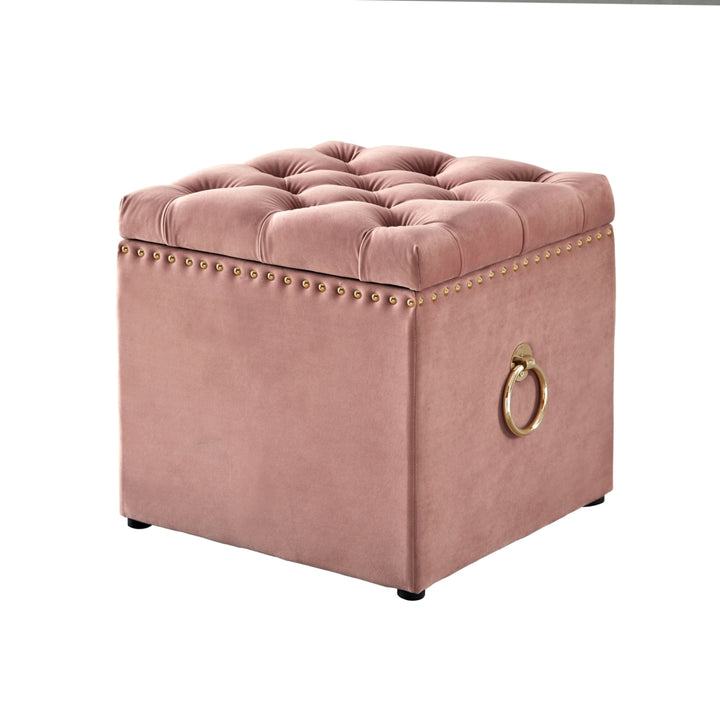 Inspired Home Storage Ottoman Velvet Linen Cube Footstool 18x18 Pink Grey Image 8