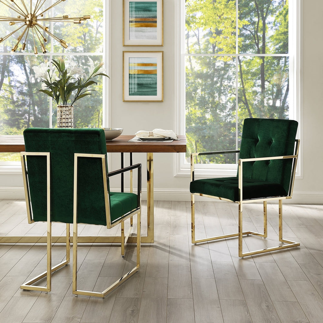 Cecille PU Leather or Velvet Dining Chair-Set of 2-Chrome-Gold Frame-Square Arm-Button Tufted-Modern and Functional by Image 6