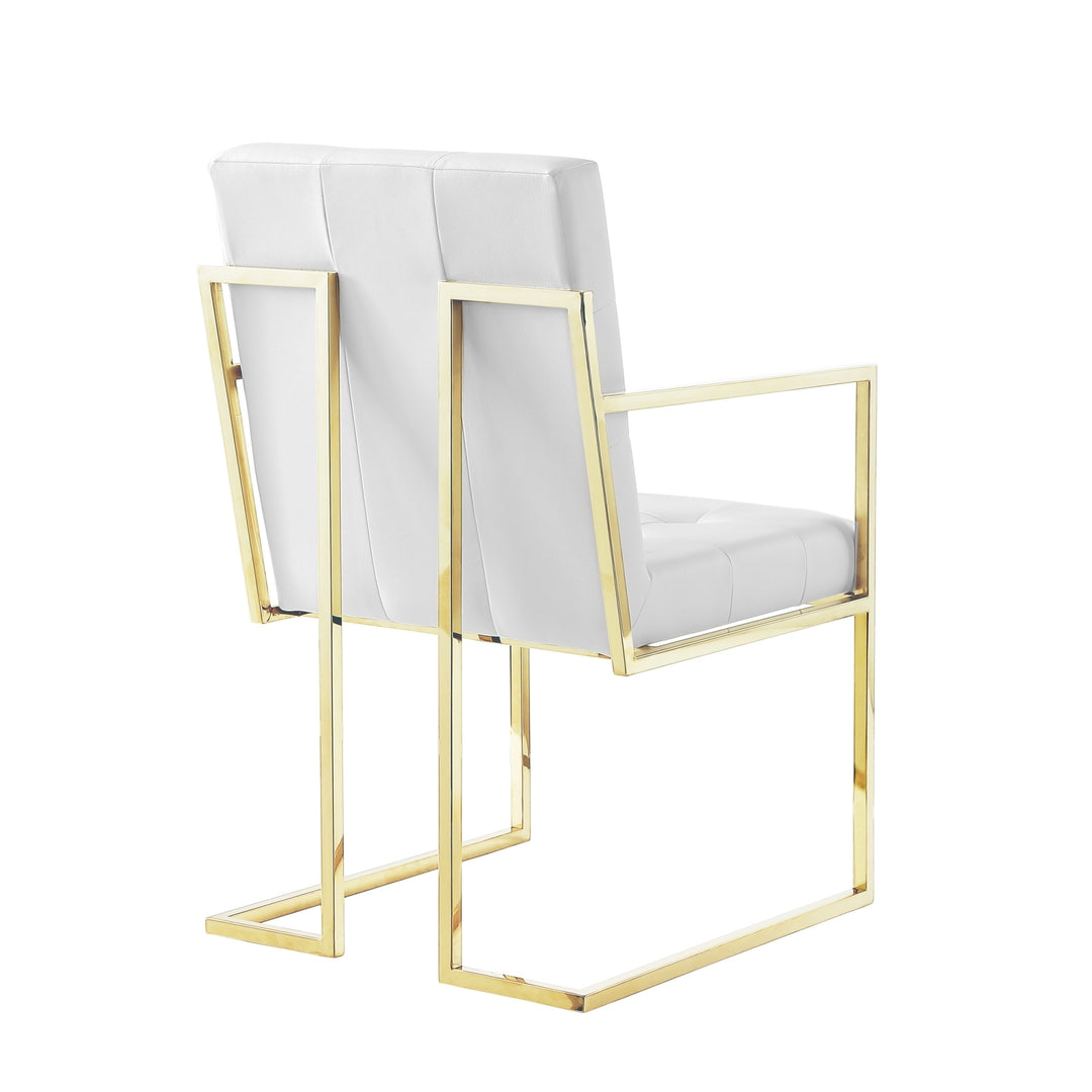 Cecille PU Leather or Velvet Dining Chair-Set of 2-Chrome-Gold Frame-Square Arm-Button Tufted-Modern and Functional by Image 8