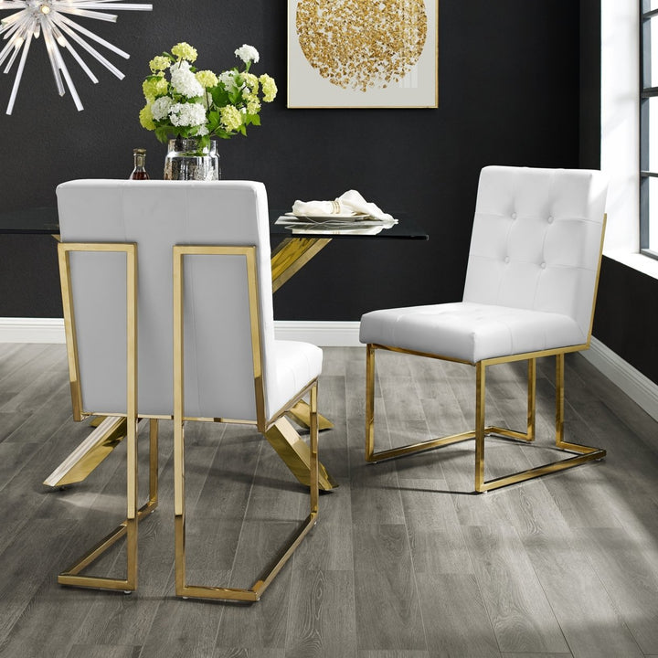 Cecille PU Leather or Velvet Armless Dining Chair-Set of  2-Chrome - Gold Frame-Button Tufted-Modern and Functional by Image 1