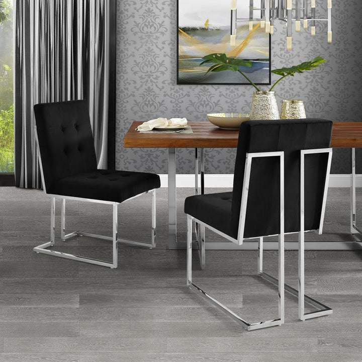 Cecille Armless Dining Chairs Set of 2 Velvet PU Leather Chrome Gold Frame Image 1