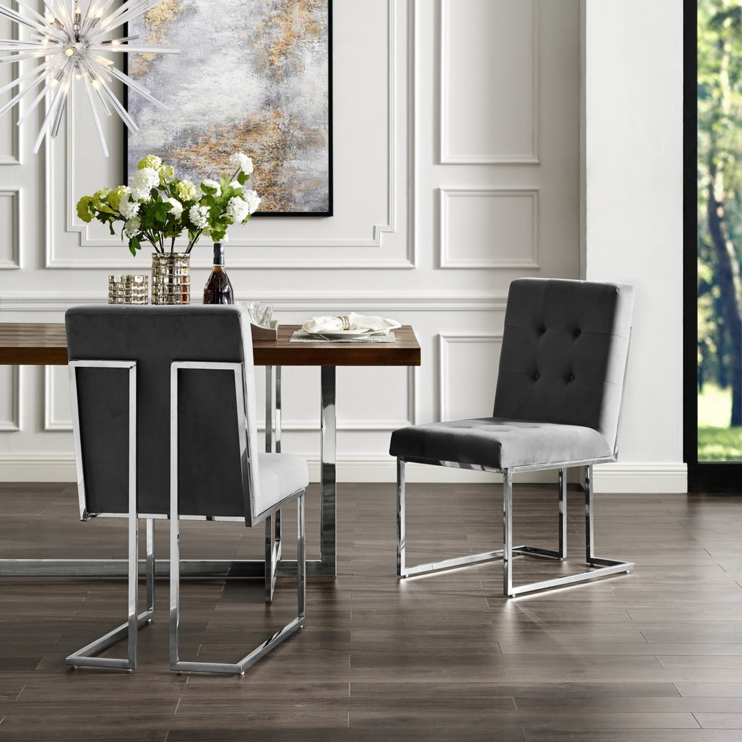 Cecille PU Leather or Velvet Armless Dining Chair-Set of 2-Chrome - Gold Frame-Button Tufted-Modern and Functional by Image 5
