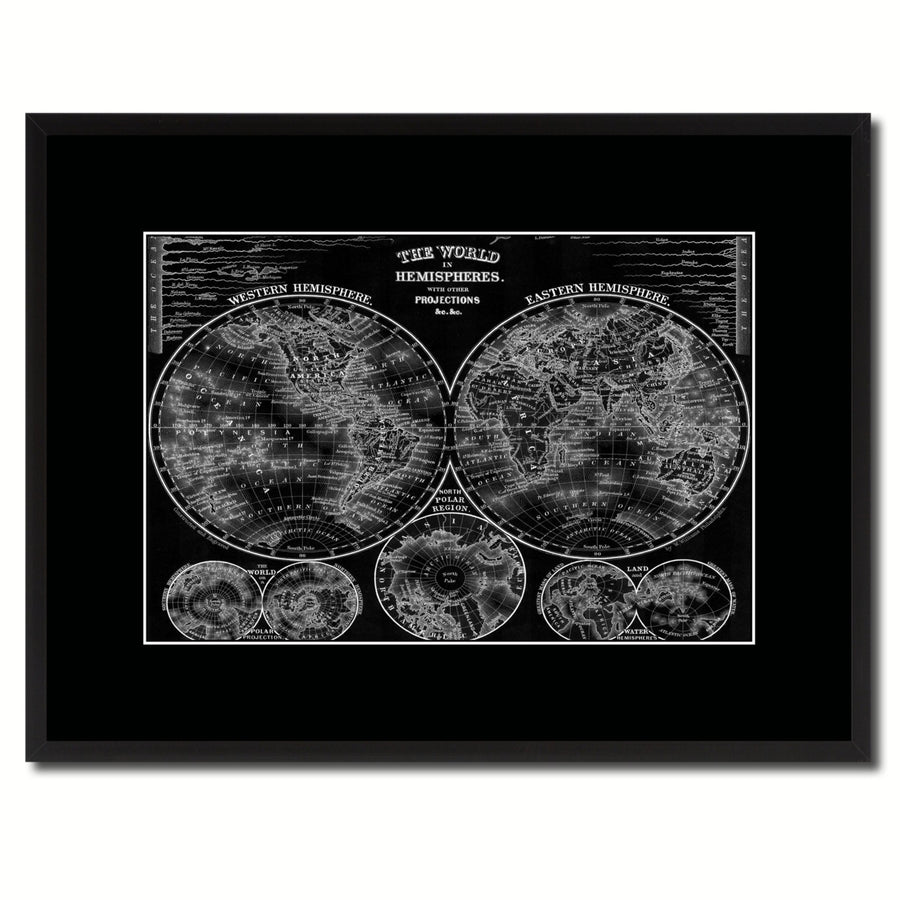 World Vintage Monochrome Map Canvas Print with Gifts Picture Frame  Wall Art Image 1