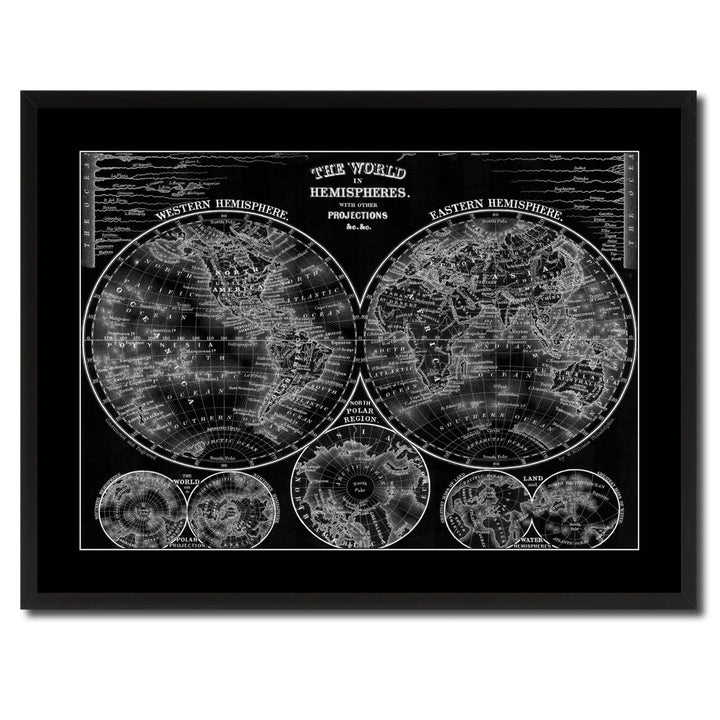 World Vintage Monochrome Map Canvas Print with Gifts Picture Frame  Wall Art Image 3