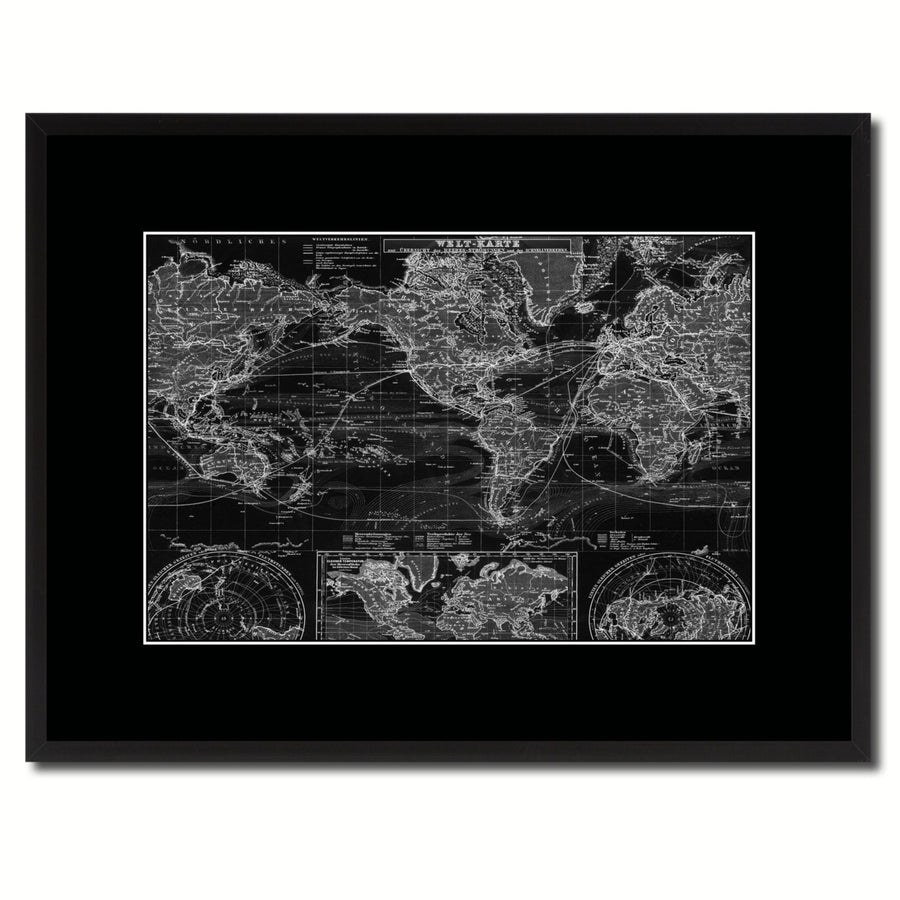World Ocean Currents Vintage Monochrome Map Canvas Print with Gifts Picture Frame  Wall Art Image 1