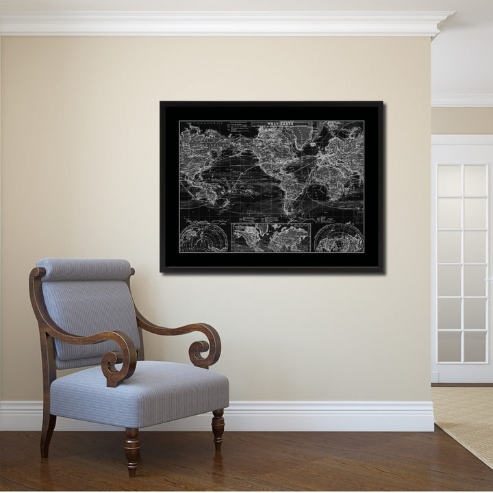 World Ocean Currents Vintage Monochrome Map Canvas Print with Gifts Picture Frame  Wall Art Image 2