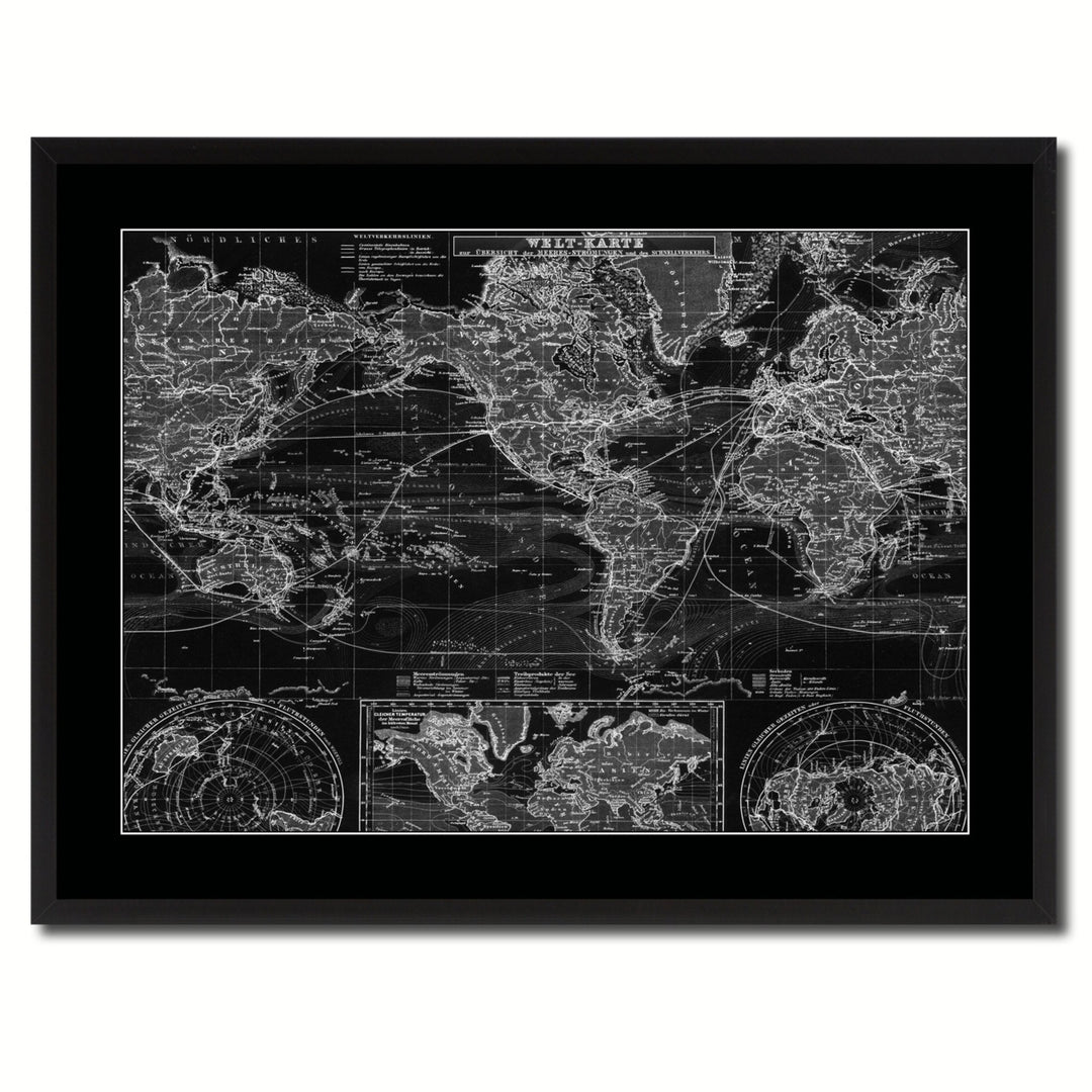 World Ocean Currents Vintage Monochrome Map Canvas Print with Gifts Picture Frame  Wall Art Image 3