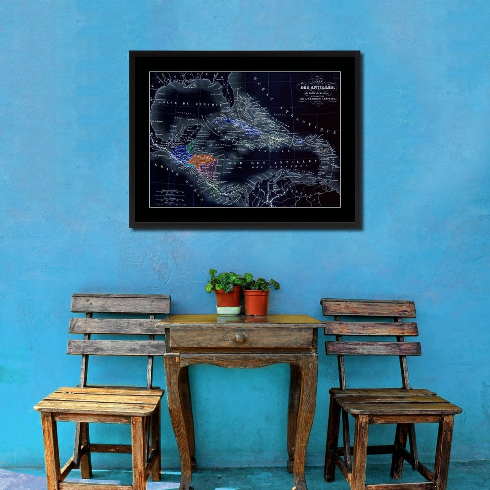 West Indies Caribbean Vintage Vivid Color Map Canvas Print with Picture Frame  Wall Art Office Decoration Gift Ideas Image 2