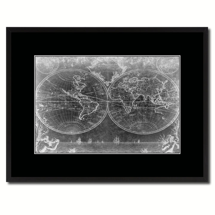 Vintage World Vintage Monochrome Map Canvas Print with Gifts Picture Frame  Wall Art Image 1