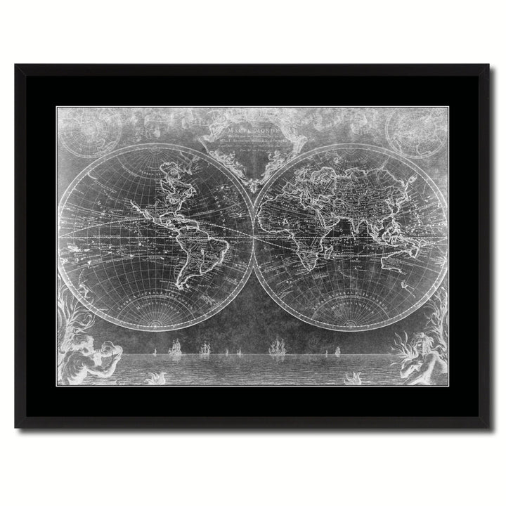 Vintage World Vintage Monochrome Map Canvas Print with Gifts Picture Frame  Wall Art Image 3