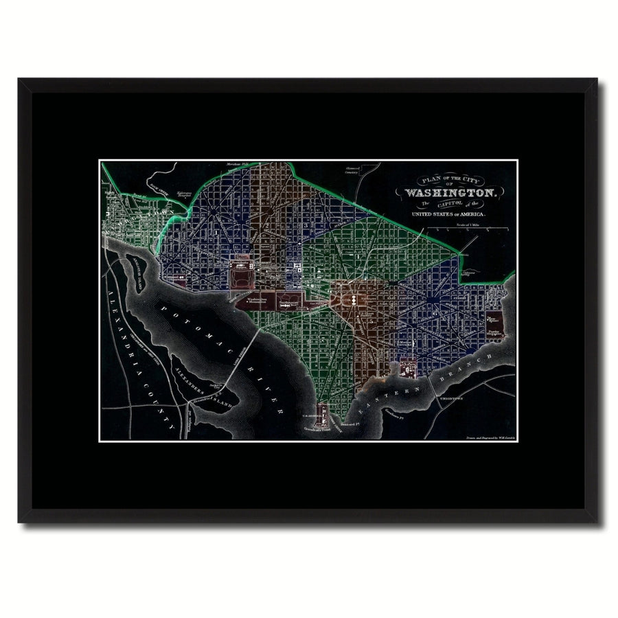 Washington DC Vintage Vivid Color Map Canvas Print with Picture Frame  Wall Art Office Decoration Gift Ideas Image 1