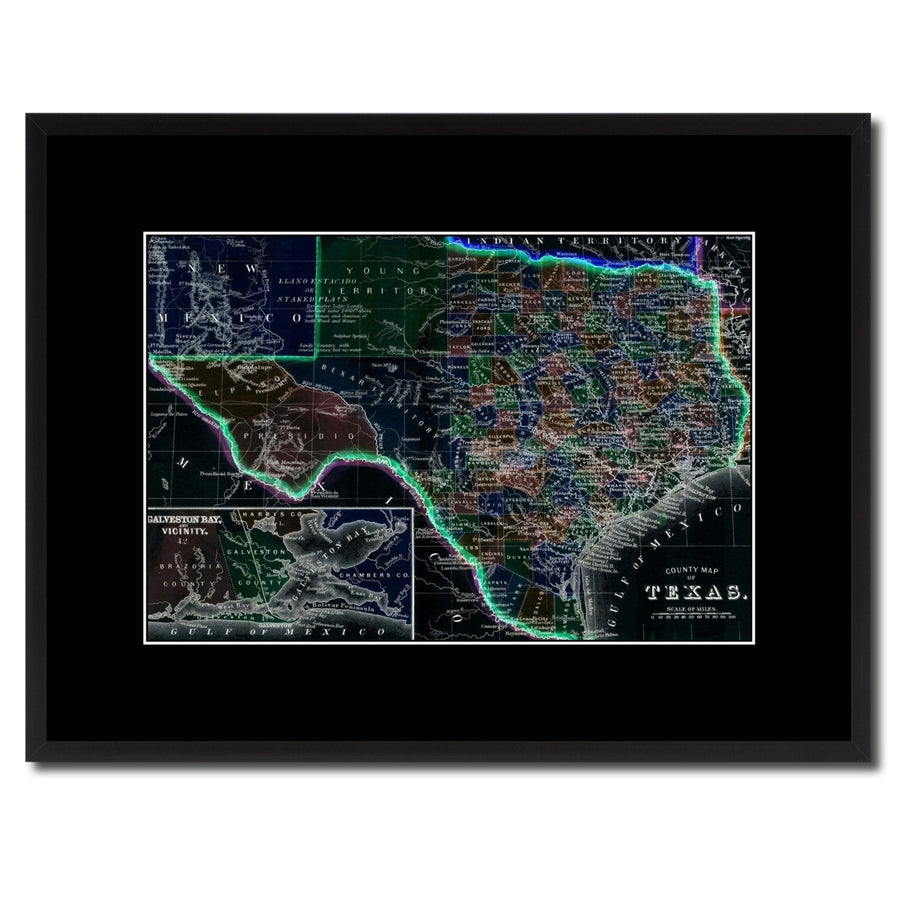 Texas Vintage Vivid Color Map Canvas Print with Picture Frame  Wall Art Office Decoration Gift Ideas Image 1