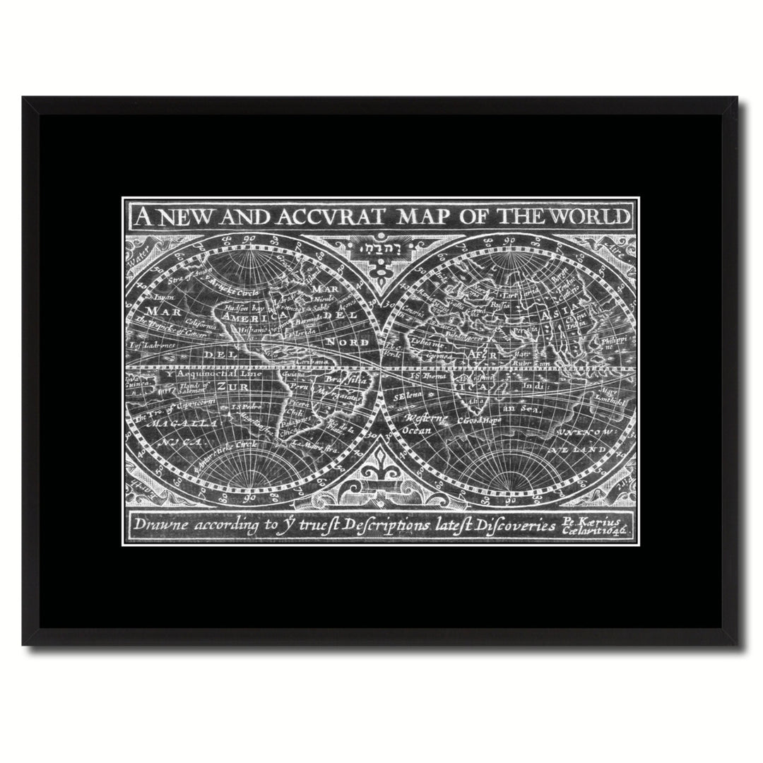 The World Vintage Monochrome Map Canvas Print with Gifts Picture Frame  Wall Art Image 1