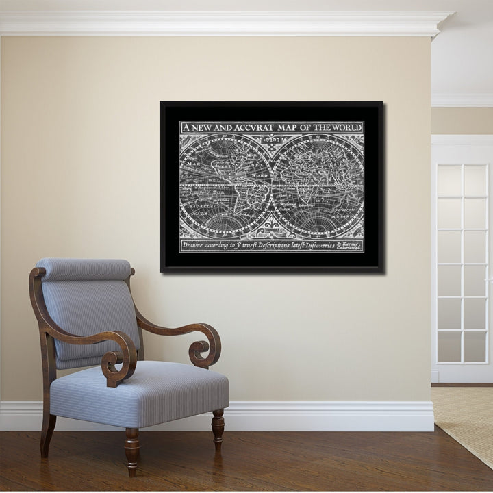 The World Vintage Monochrome Map Canvas Print with Gifts Picture Frame  Wall Art Image 2