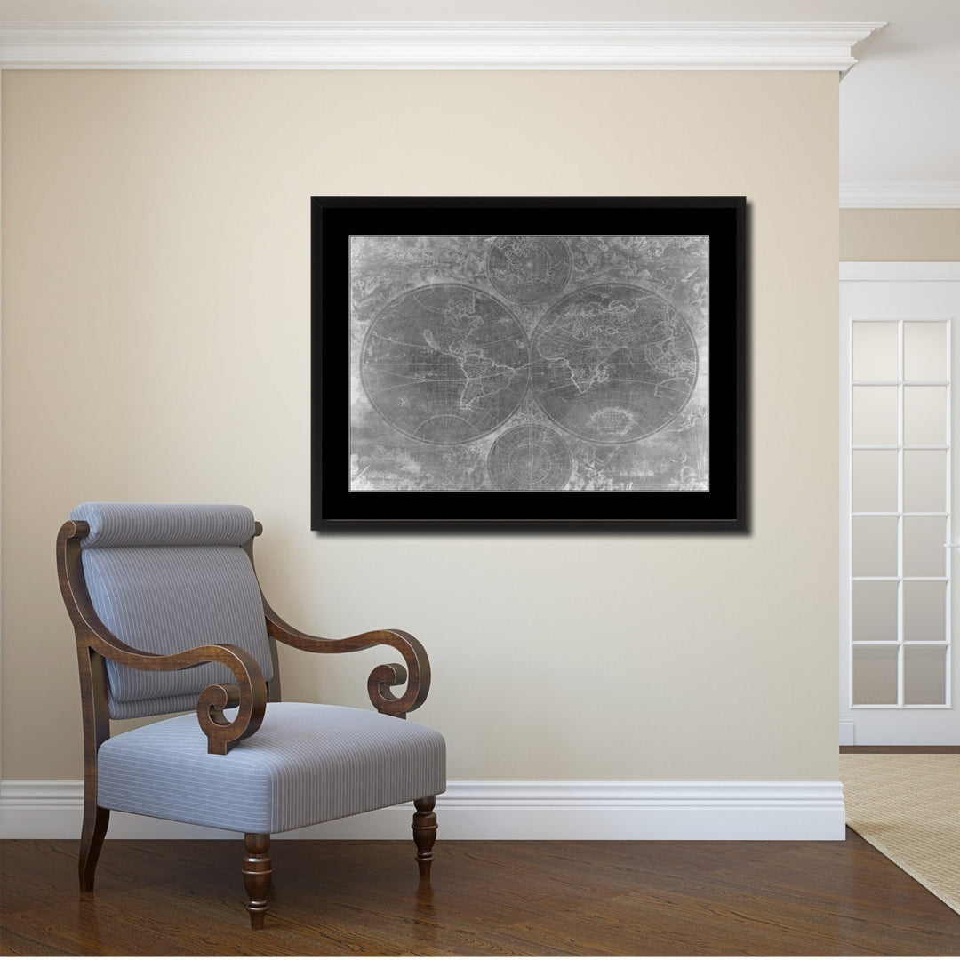 The World Circa Vintage Monochrome Map Canvas Print with Gifts Picture Frame  Wall Art Image 2