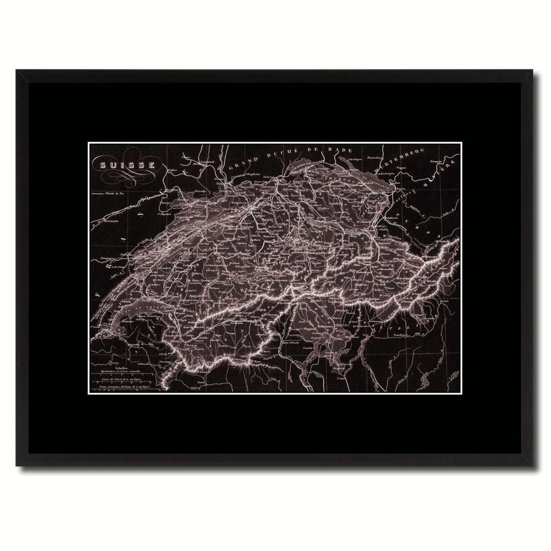 Switzerland Vintage Vivid Sepia Map Canvas Print with Picture Frame  Wall Art Decoration Gifts Image 1