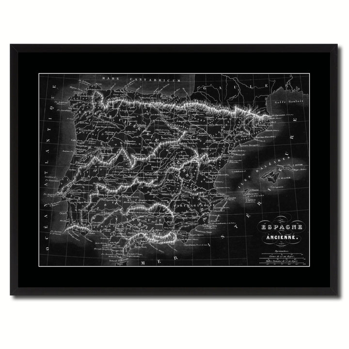 Spain Portugal Vintage Monochrome Map Canvas Print with Gifts Picture Frame  Wall Art Image 3