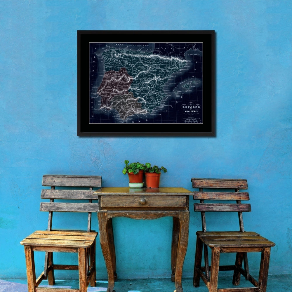 Spain Portugal Vintage Vivid Color Map Canvas Print with Picture Frame  Wall Art Office Decoration Gift Ideas Image 2