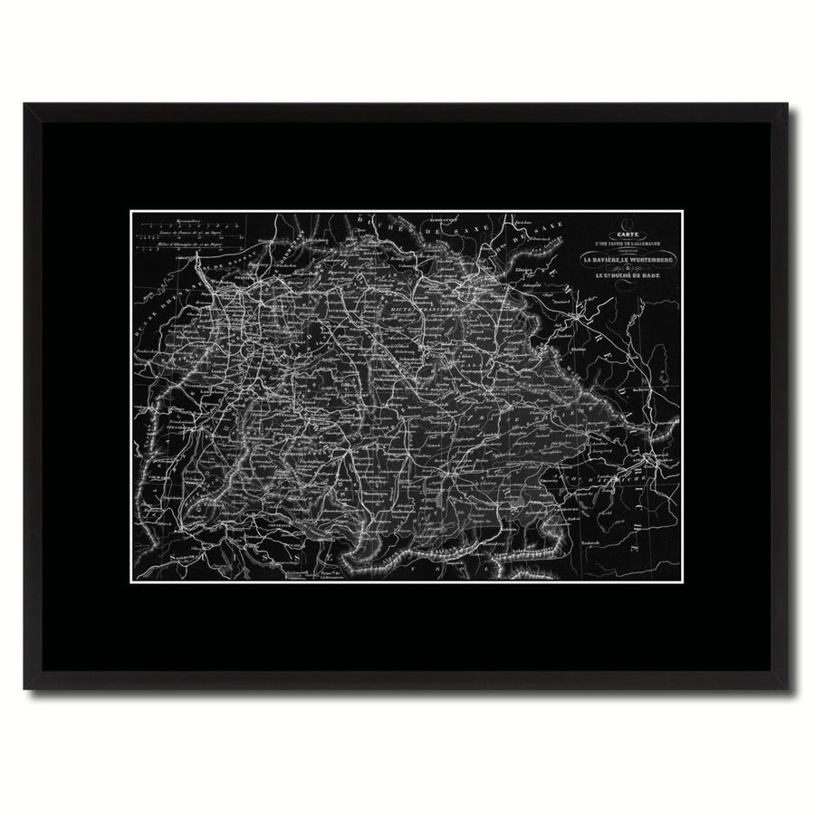 Southern Germany: Bavaria Wurttemberg Hesse Vintage Monochrome Map Canvas Print with Gifts Picture Frame  Wall Art Image 1