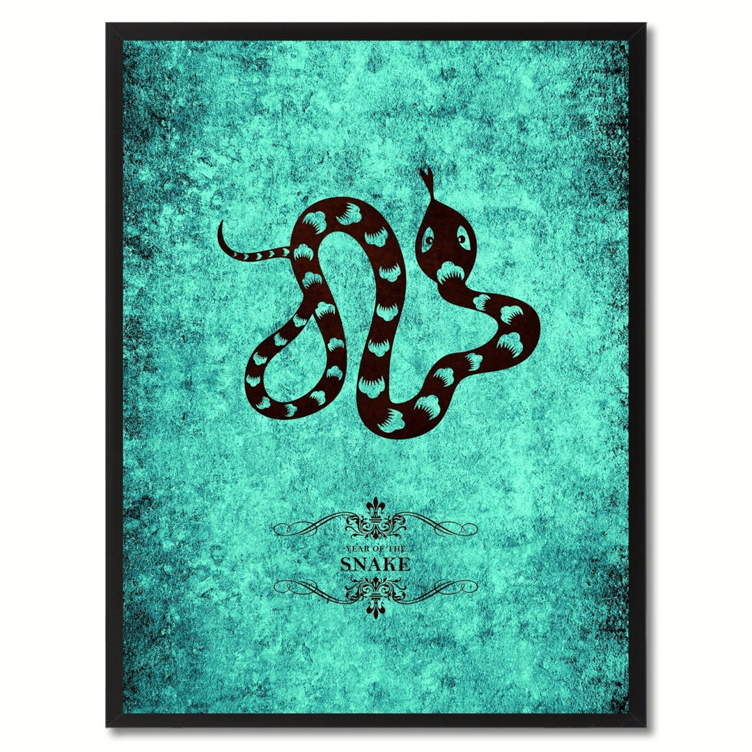 Snake Chinese Zodiac Canvas Print with Black Picture Frame  Wall Art Gift Image 1