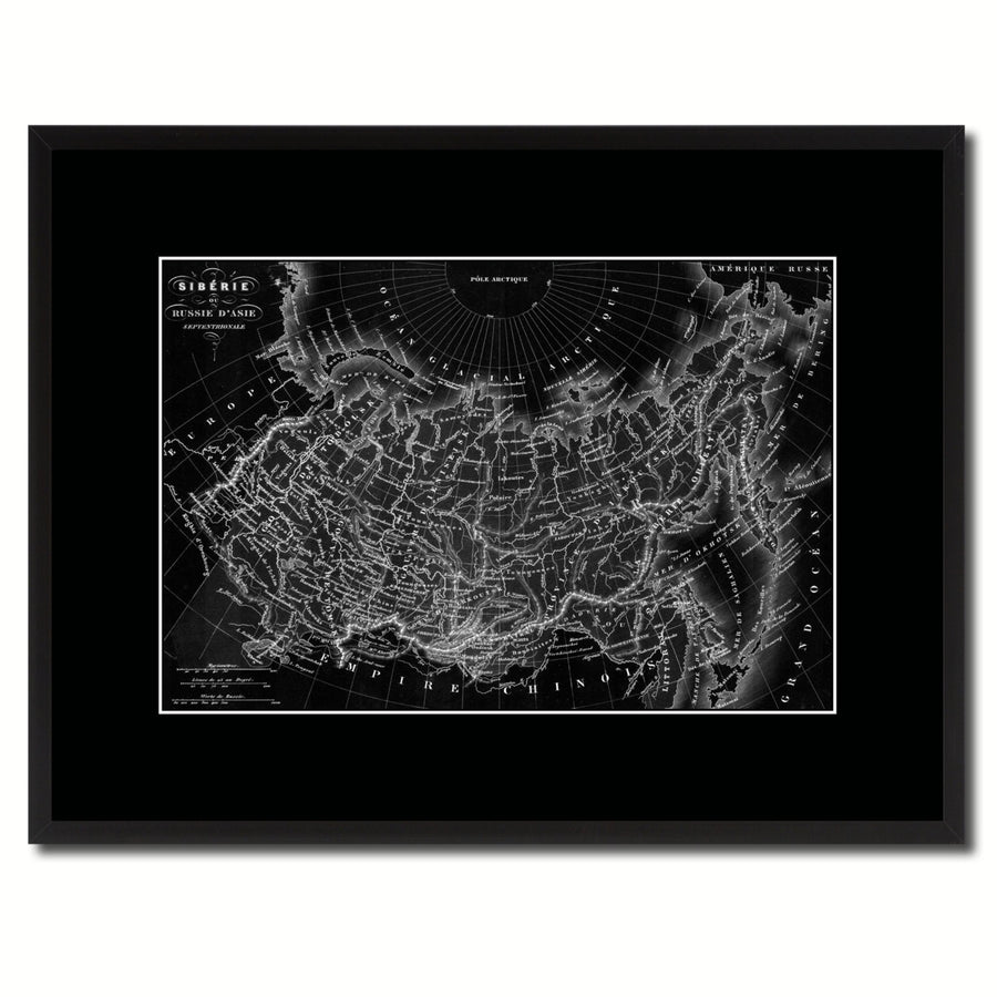 Siberia Russia Vintage Monochrome Map Canvas Print with Gifts Picture Frame  Wall Art Image 1