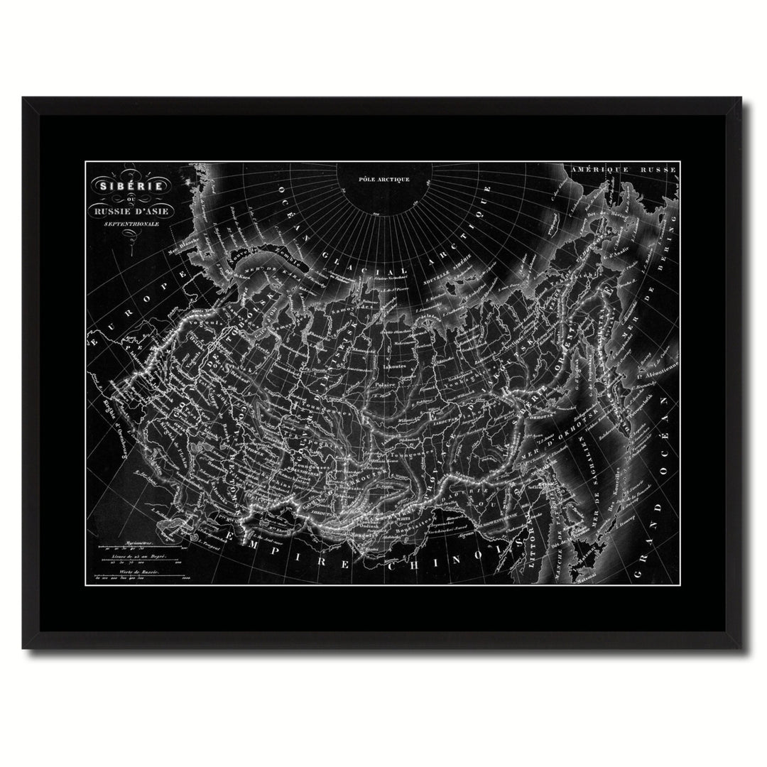 Siberia Russia Vintage Monochrome Map Canvas Print with Gifts Picture Frame  Wall Art Image 3