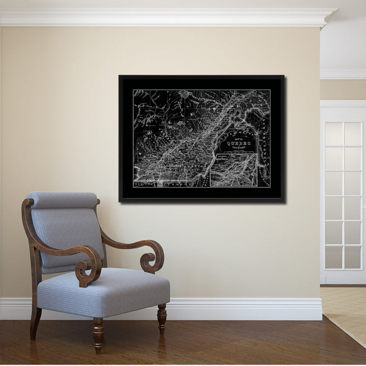 Quebec Montreal Vintage Monochrome Map Canvas Print with Gifts Picture Frame  Wall Art Image 2