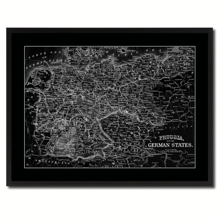 Prussia Germany Vintage Monochrome Map Canvas Print with Gifts Picture Frame  Wall Art Image 3