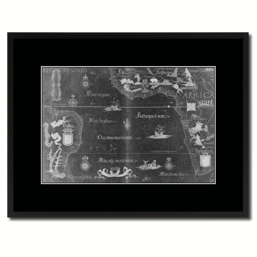 Portolan Chart Vintage Monochrome Map Canvas Print with Gifts Picture Frame  Wall Art Image 1