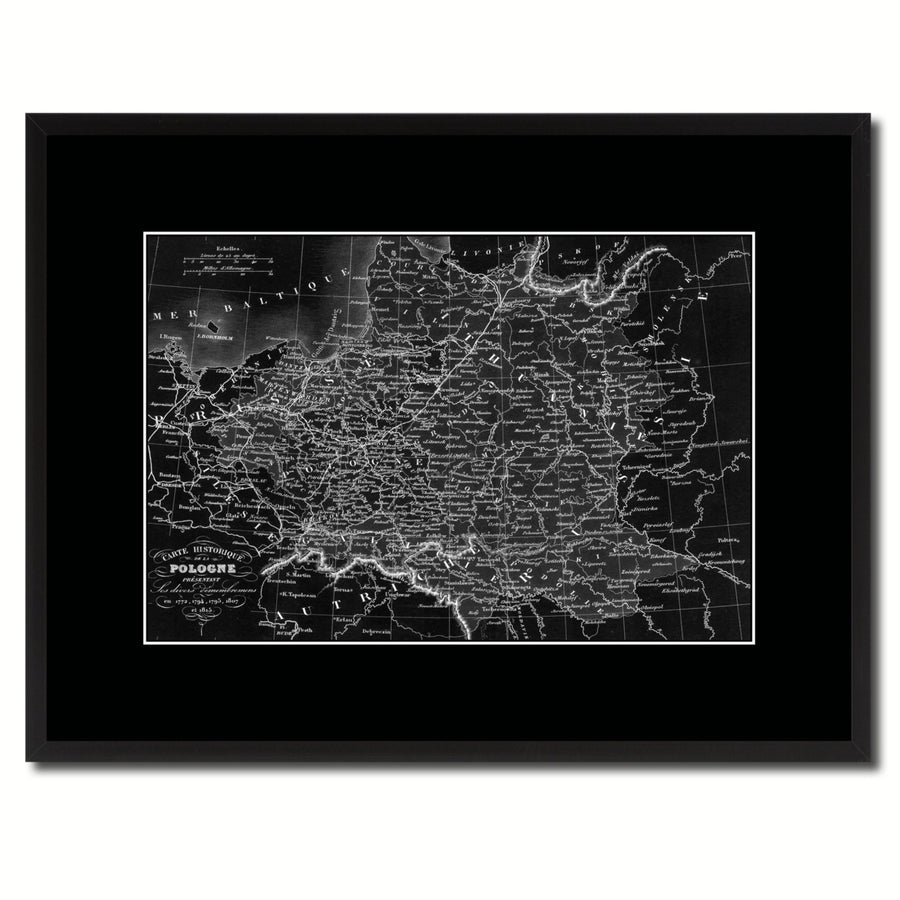 Poland Prussia Germany Vintage Monochrome Map Canvas Print with Gifts Picture Frame  Wall Art Image 1