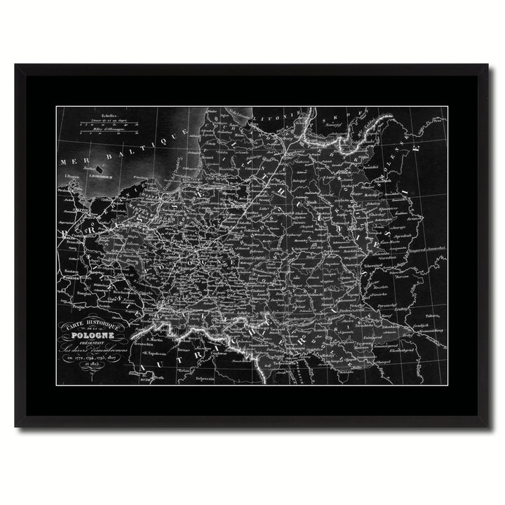 Poland Prussia Germany Vintage Monochrome Map Canvas Print with Gifts Picture Frame  Wall Art Image 3
