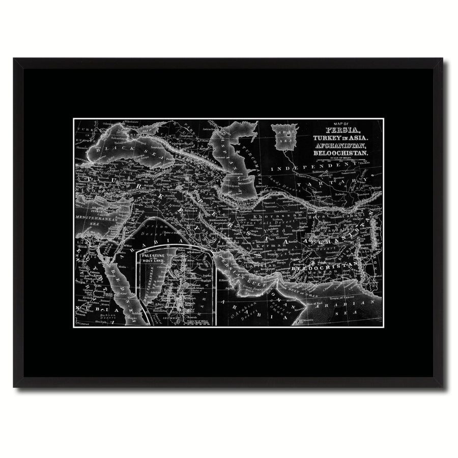Persia Iraq Iran Afghanistan Vintage Monochrome Map Canvas Print with Gifts Picture Frame  Wall Art Image 1