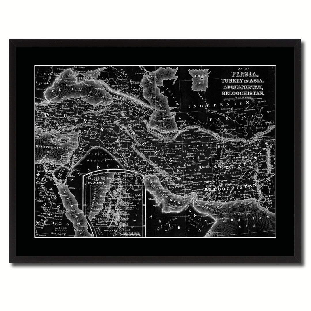 Persia Iraq Iran Afghanistan Vintage Monochrome Map Canvas Print with Gifts Picture Frame  Wall Art Image 3