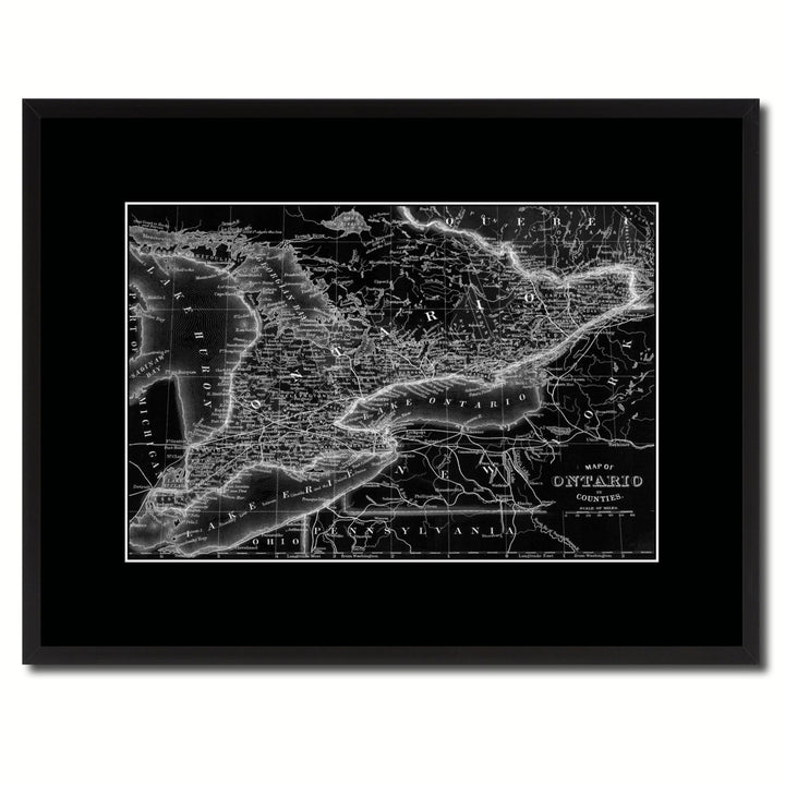 Ontario Canada Vintage Monochrome Map Canvas Print with Gifts Picture Frame  Wall Art Image 1