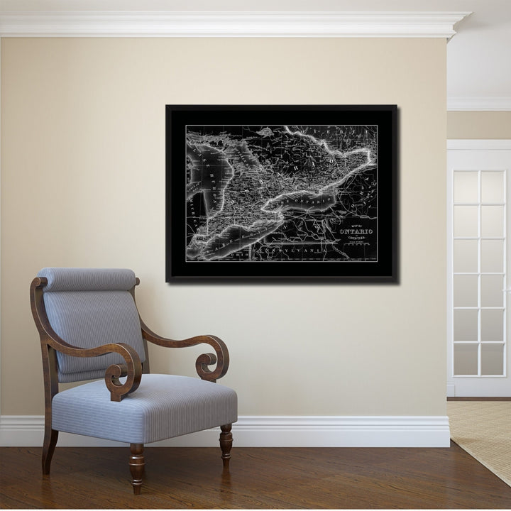 Ontario Canada Vintage Monochrome Map Canvas Print with Gifts Picture Frame  Wall Art Image 2