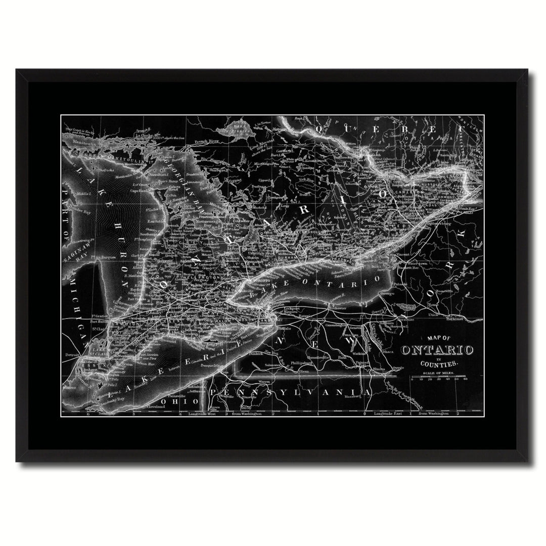 Ontario Canada Vintage Monochrome Map Canvas Print with Gifts Picture Frame  Wall Art Image 3